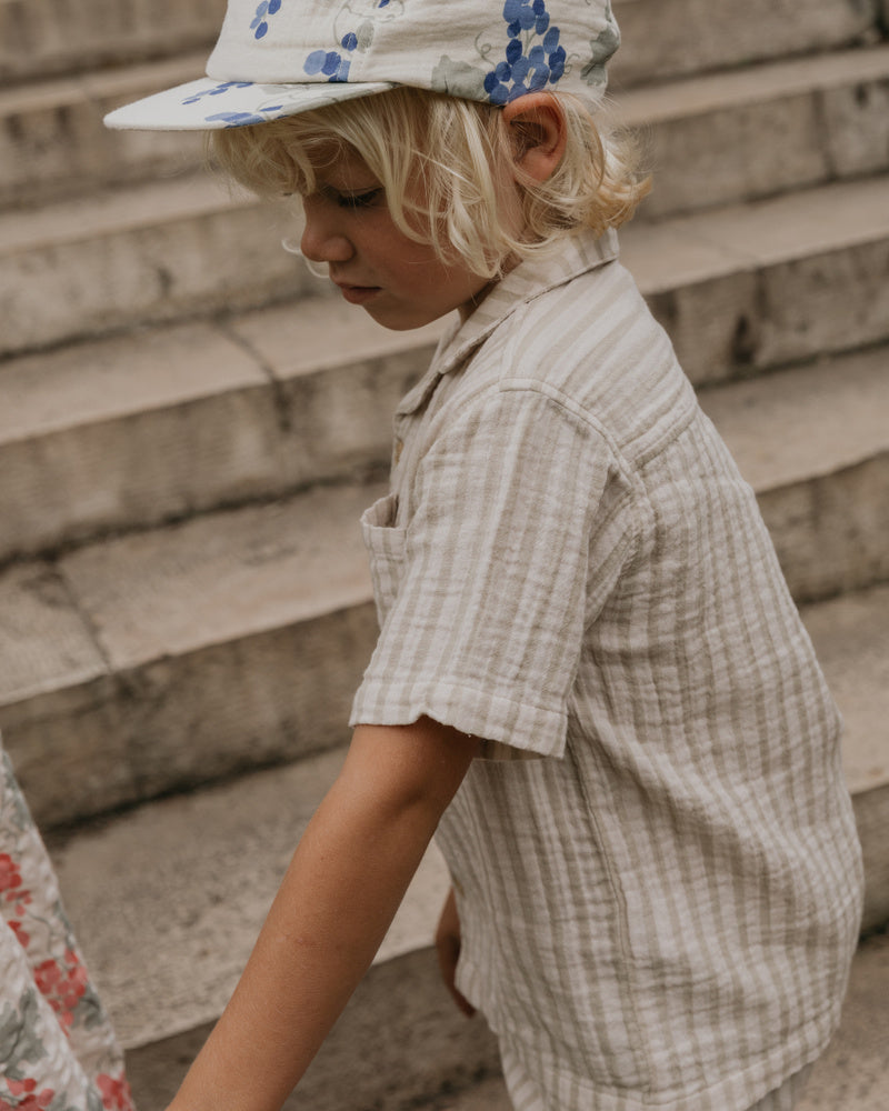 Muslin SS Shirt Baby, Stripe Pebble