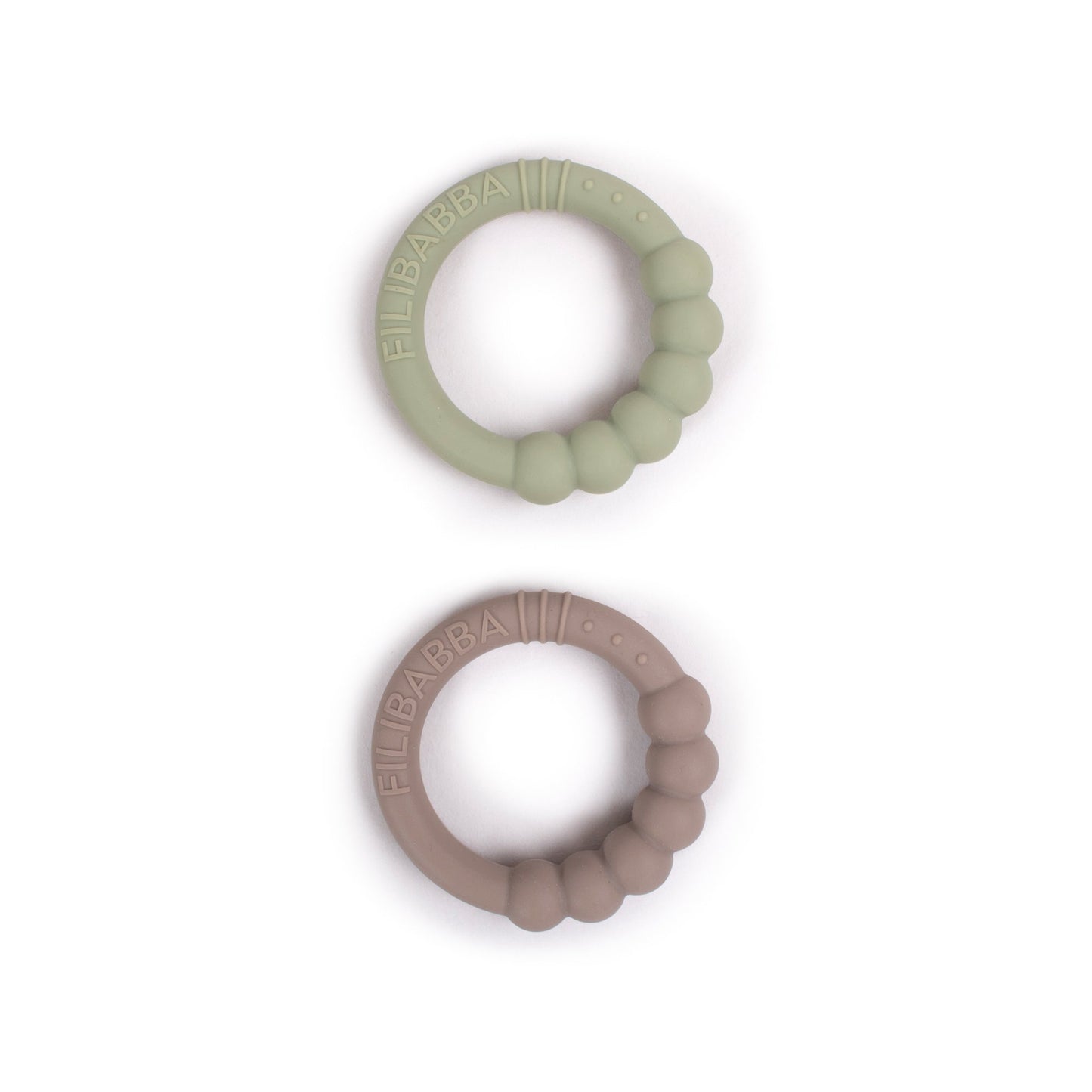 Silicone teether ring 2-pack - Warm Grey + Oil Green