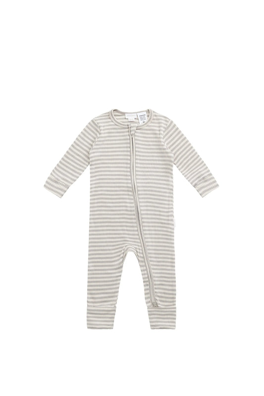 Organic Cotton Modal Frankie Onepiece - Narrow Stripe Gazelle/Oat