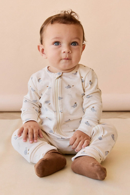 Organic Cotton Reese Zip Onepiece - Whales