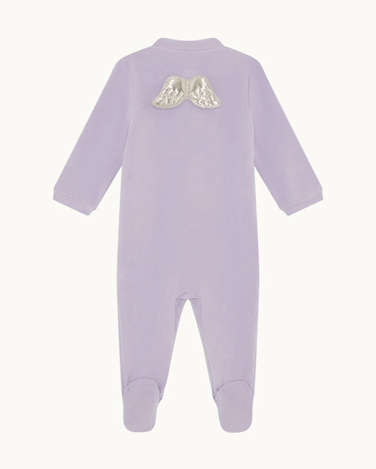 Velour Angel Wing Sleepsuit - Silver & Lilac