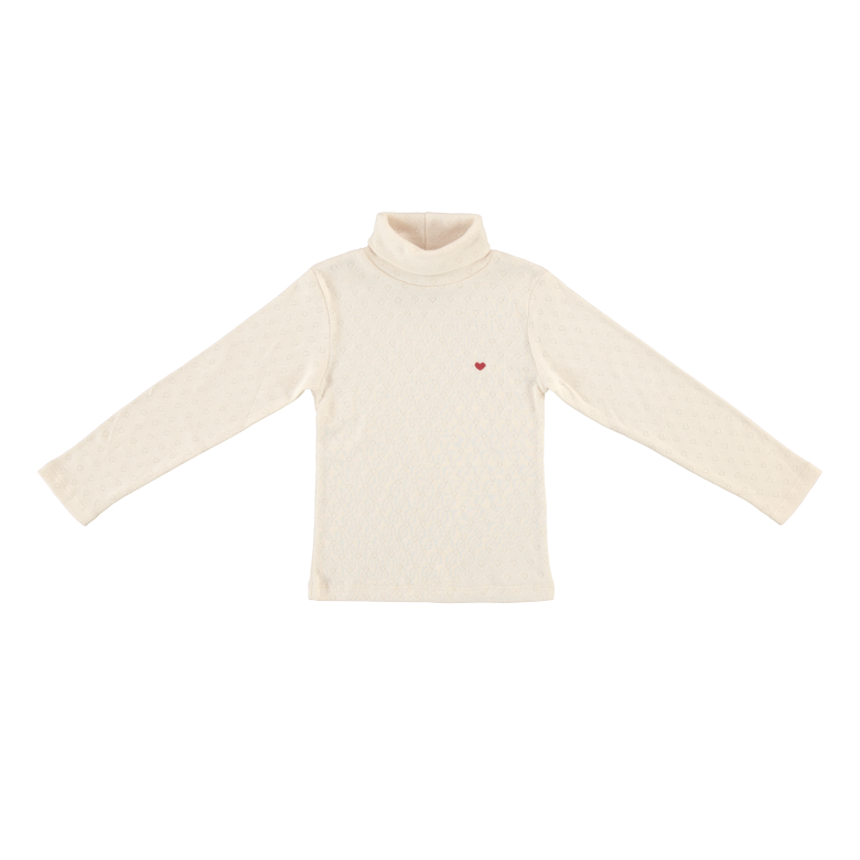Bebe Heart Turtleneck Natural Red Heart Pointelle