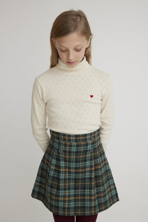 Bebe Heart Turtleneck Natural Red Heart Pointelle