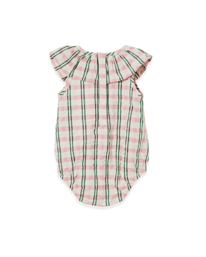 Seersucker Collar Romper, Check Carnation