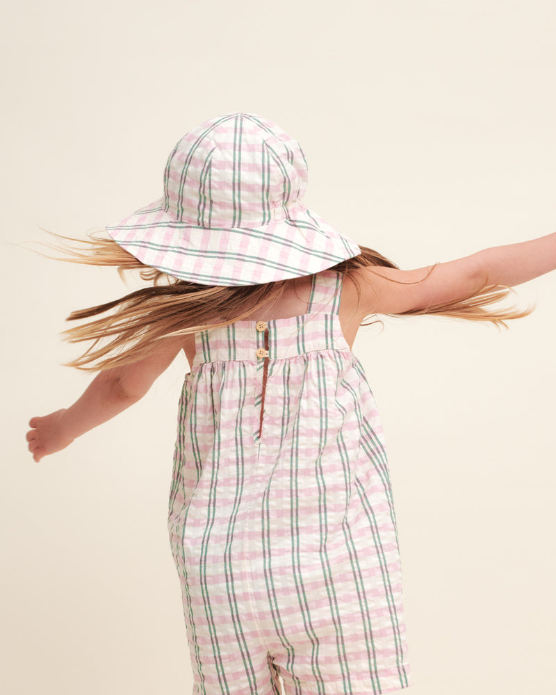Seersucker Sun Hat, Check Carnation