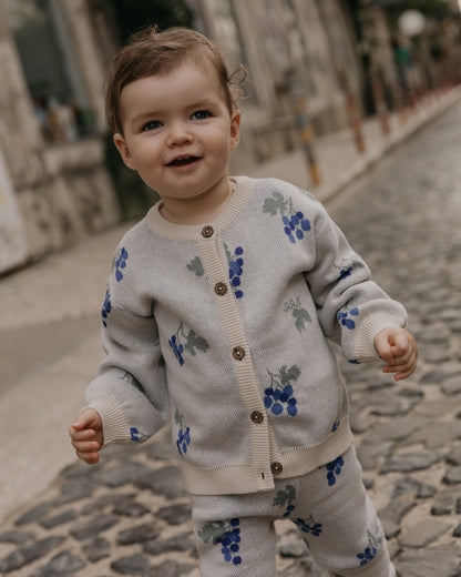 Knitted Cardigan Baby, Grapes Ecru