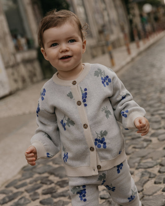 Knitted Cardigan Baby, Grapes Ecru