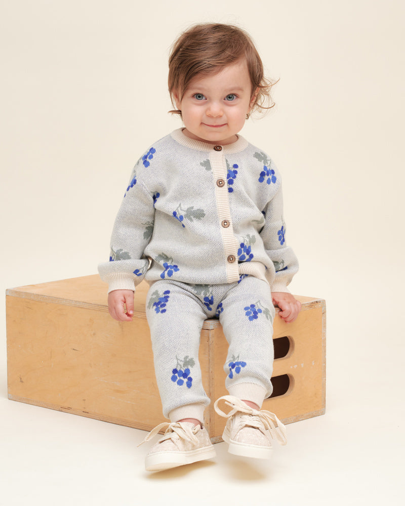 Knitted Cardigan Baby, Grapes Ecru