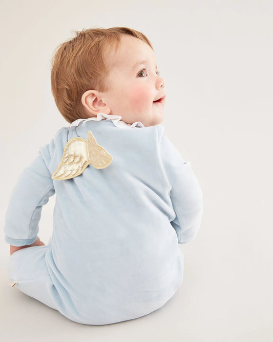 Velour Gold Angel Wing Sleepsuit Blue