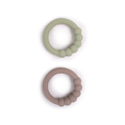 Silicone teether ring 2-pack - Warm Grey + Oil Green