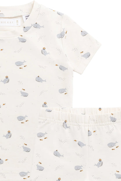 Organic Cotton Skye Short Sleeve Pyjama Set - Whales