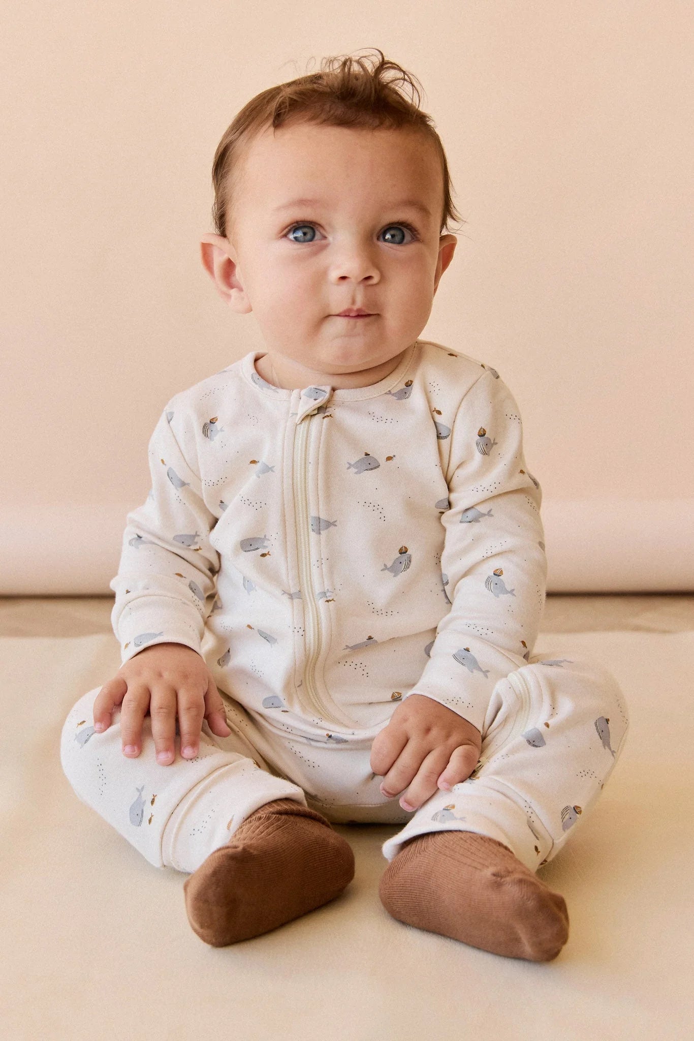 Organic Cotton Reese Zip Onepiece - Whales