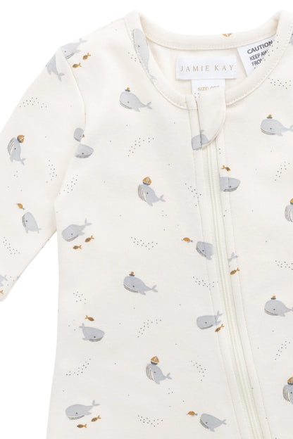 Organic Cotton Reese Zip Onepiece - Whales