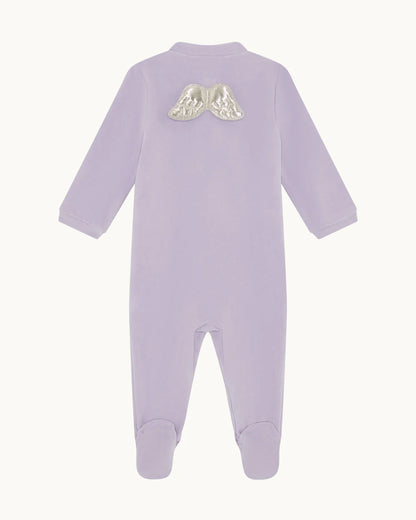 Velour Angel Wing Sleepsuit - Silver & Lilac