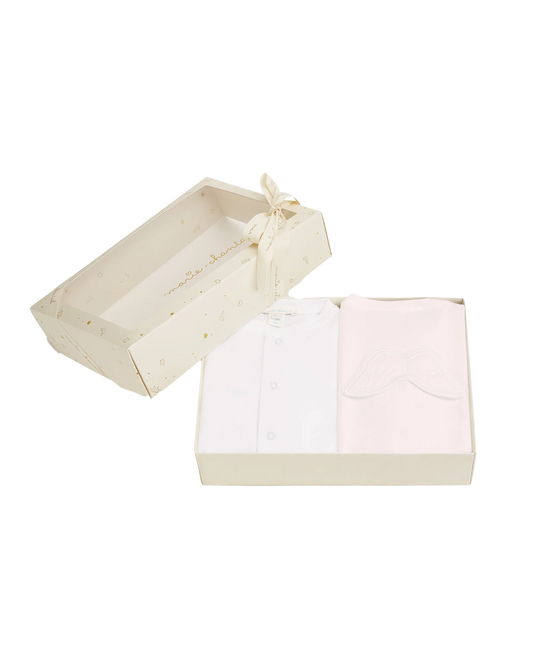 Set of 2 - Pointelle Angel Wing™ Sleepsuits - White & Pink
