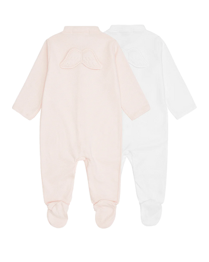Set of 2 - Pointelle Angel Wing™ Sleepsuits - White & Pink