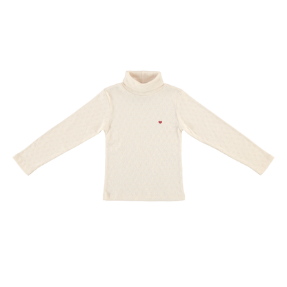 Bebe Heart Turtleneck Natural Red Heart Pointelle