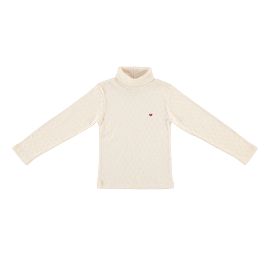 Bebe Heart Turtleneck Natural Red Heart Pointelle