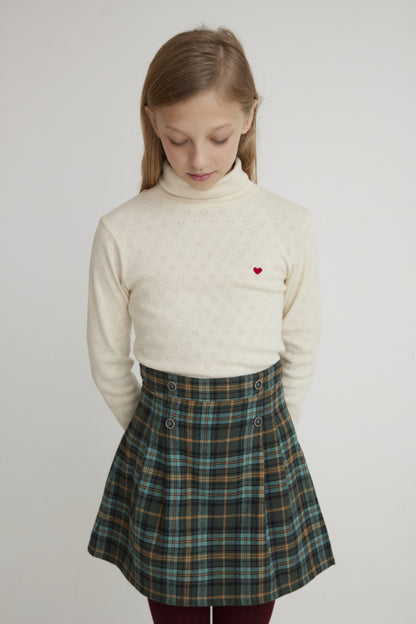 Bebe Heart Turtleneck Natural Red Heart Pointelle