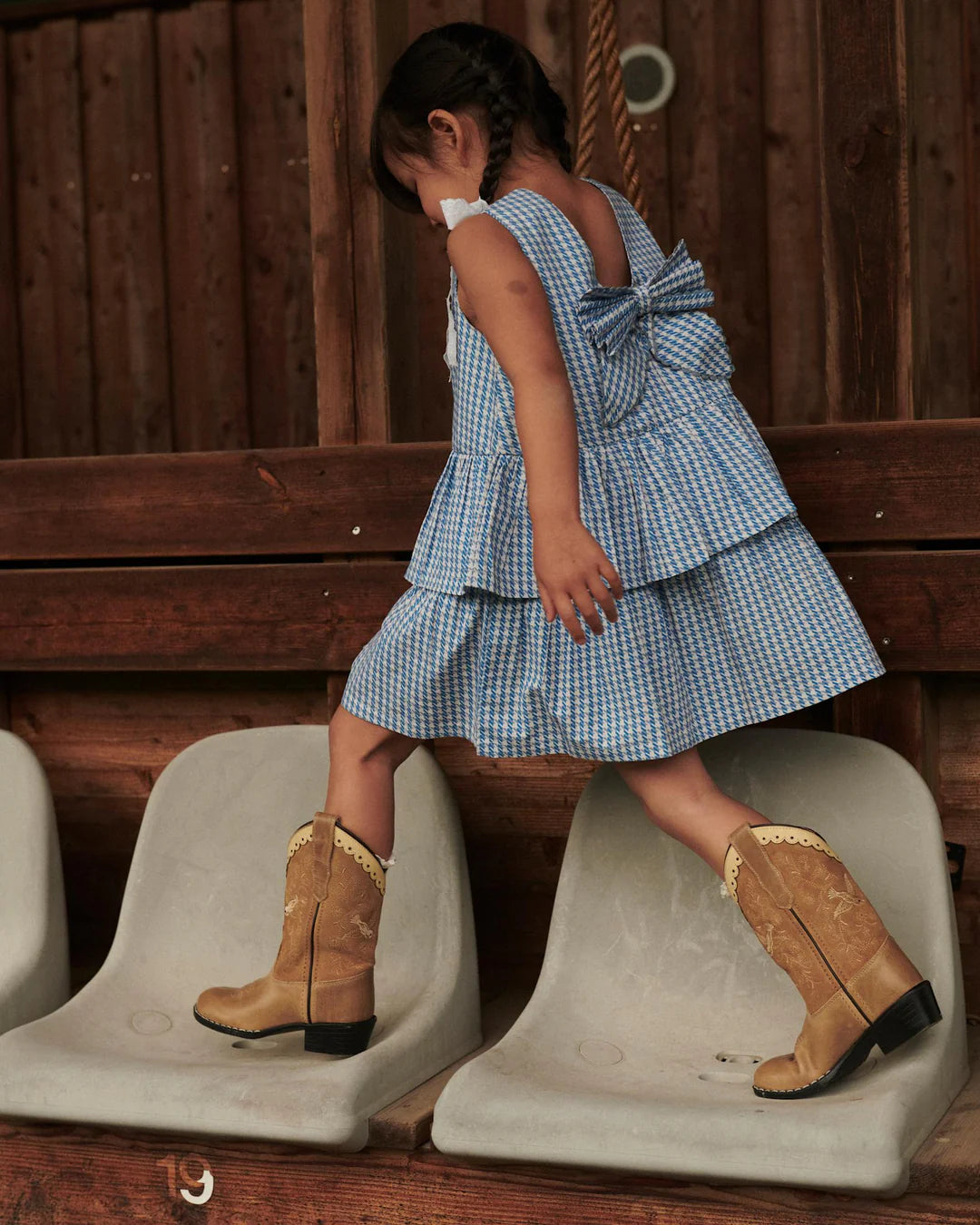 HOUNDSTOOTH DRESS W. BOW - BLUE HOUNDSTOOTH MINI