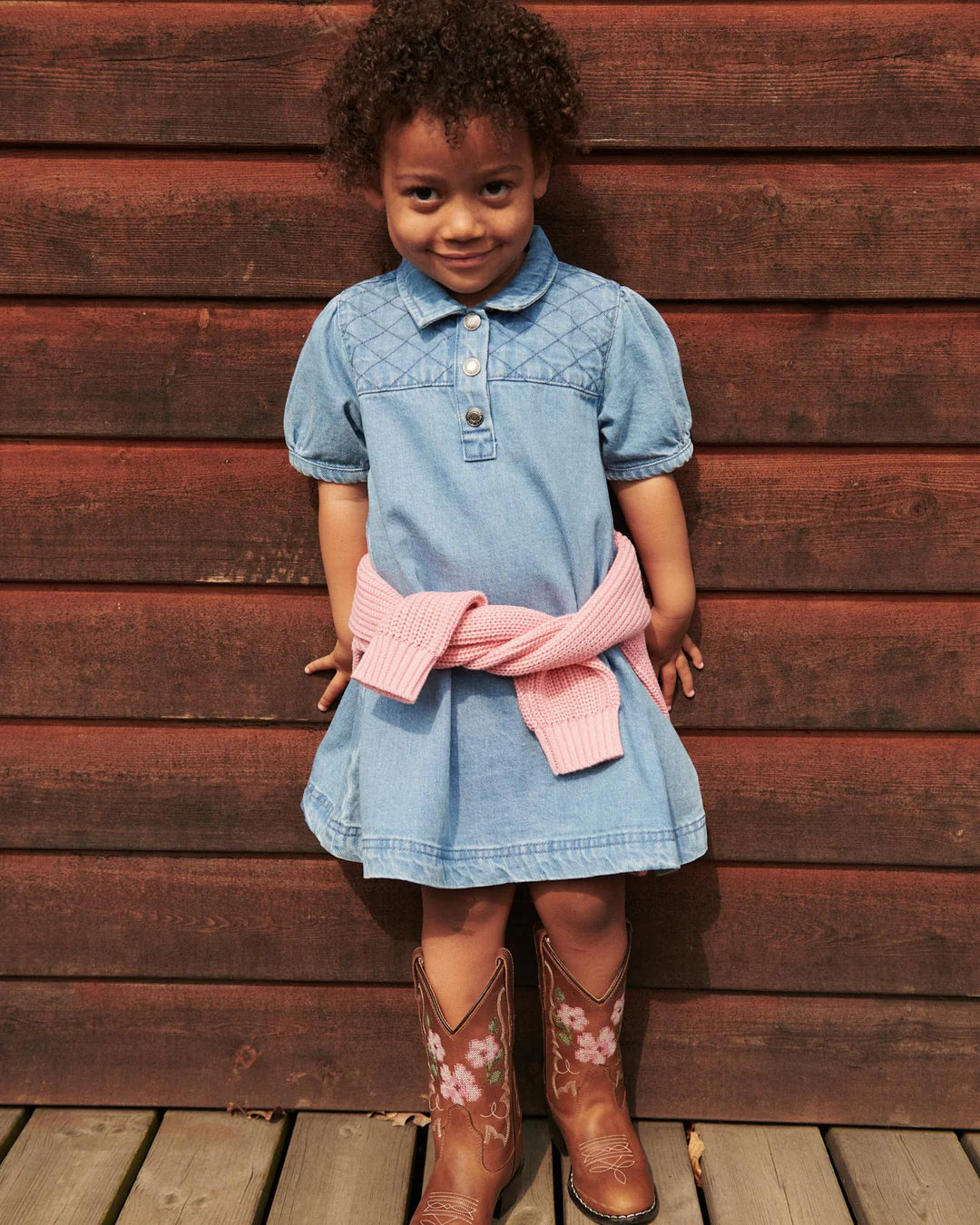 ORGANIC QUILTED DENIM DRESS - LT. WASHED BLUE QUILT