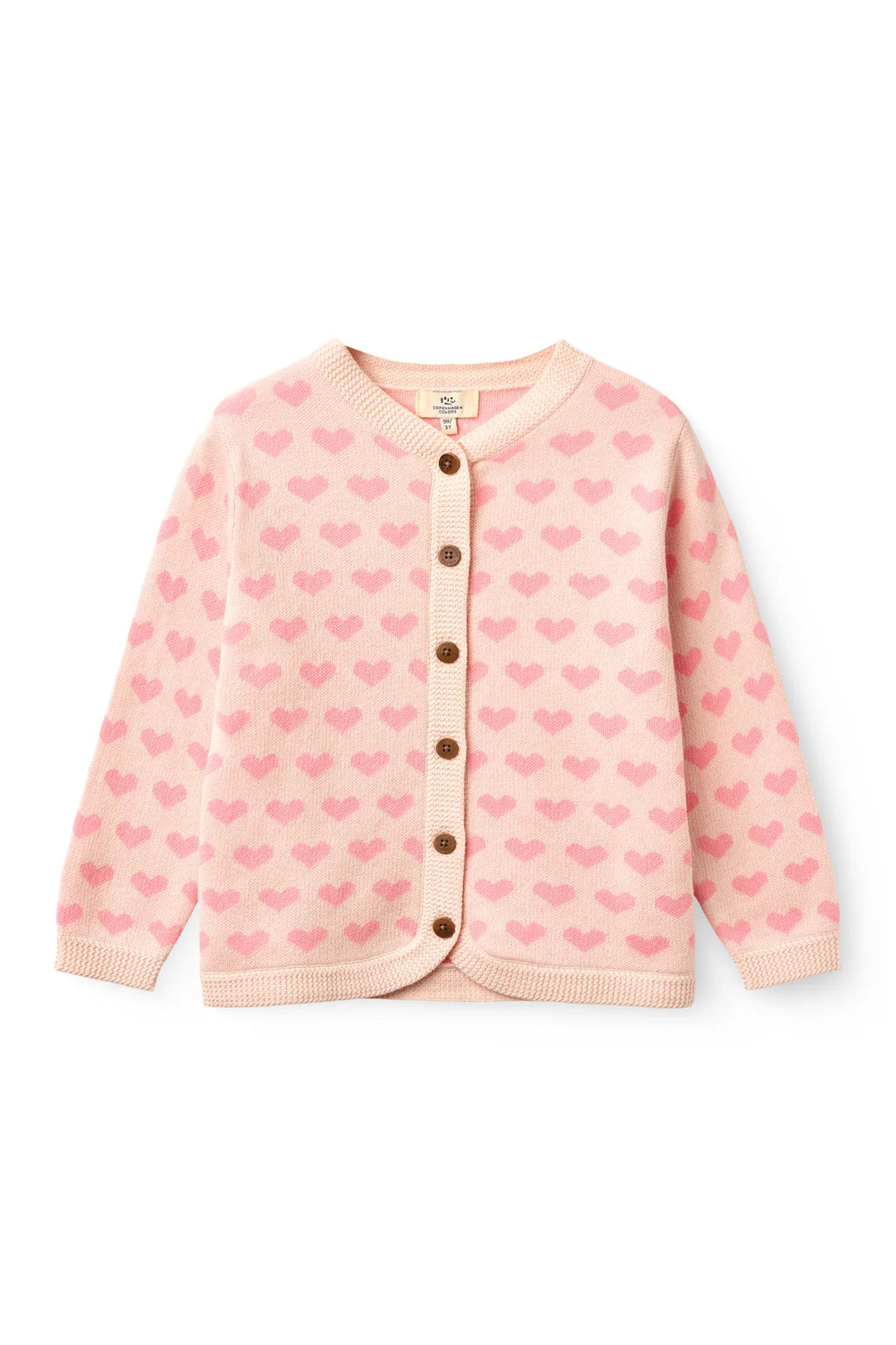 HEART CARDIGAN W. CROCHET EDGE - PINK COMB