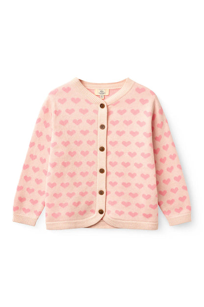 HEART CARDIGAN W. CROCHET EDGE - PINK COMB