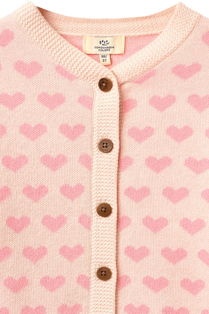 HEART CARDIGAN W. CROCHET EDGE - PINK COMB