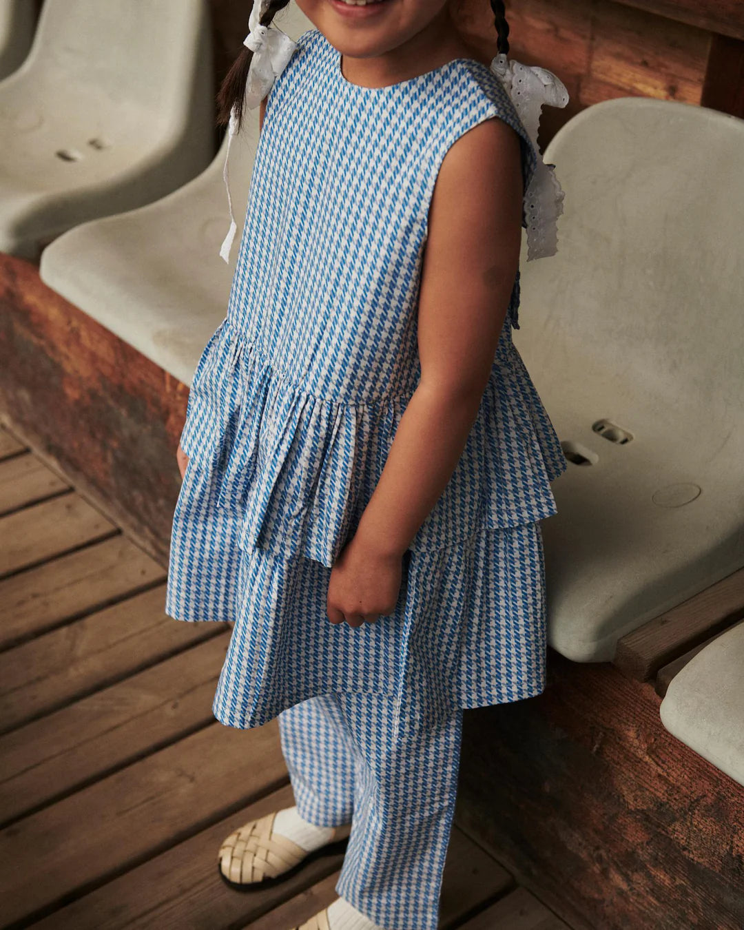 HOUNDSTOOTH DRESS W. BOW - BLUE HOUNDSTOOTH MINI