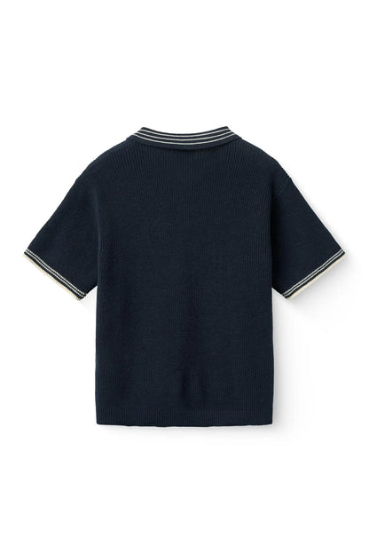KNITTED PATTERN SHIRT W. CONTRAST - NAVY COMB.