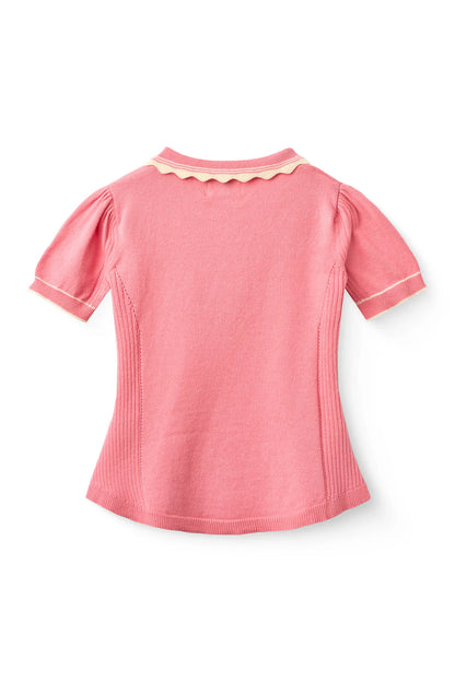 KNITTED PEPLUM BLOUSE - PINK COMB