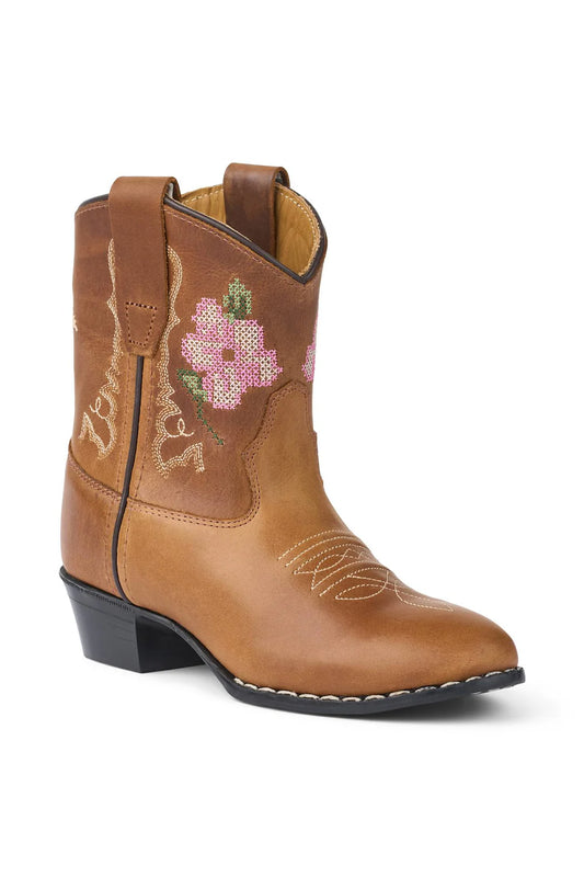 LIMITED COWBOY BOOT LOW - BROWN FLOWER - COGNAC LEATHER