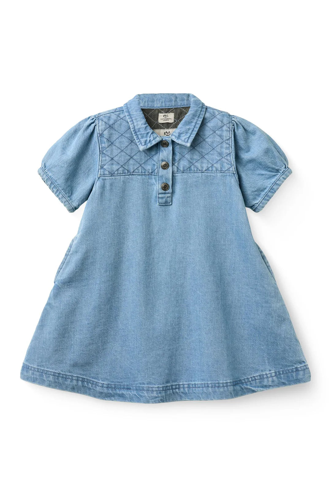 ORGANIC QUILTED DENIM DRESS - LT. WASHED BLUE QUILT
