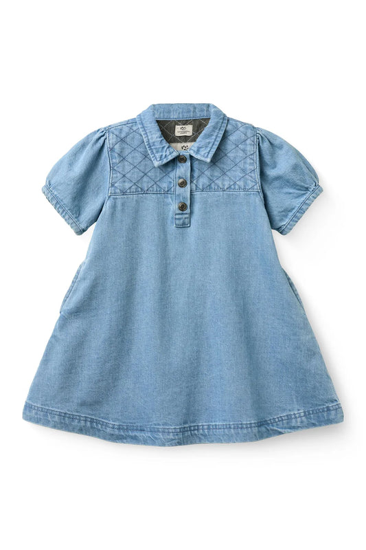 ORGANIC QUILTED DENIM DRESS - LT. WASHED BLUE QUILT