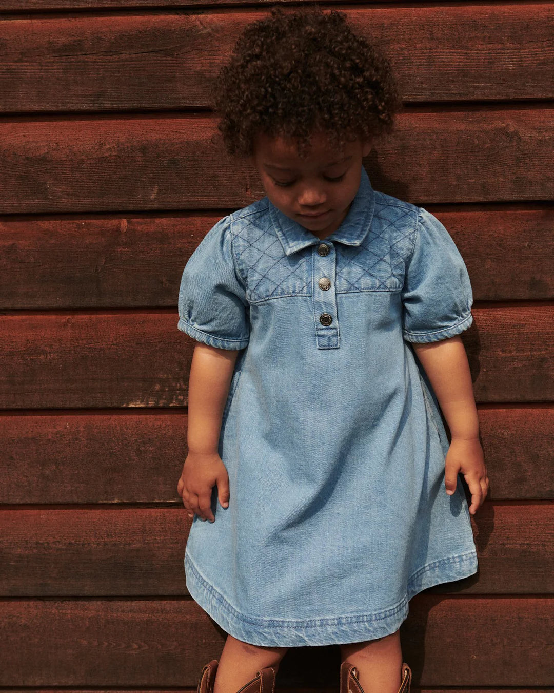 ORGANIC QUILTED DENIM DRESS - LT. WASHED BLUE QUILT