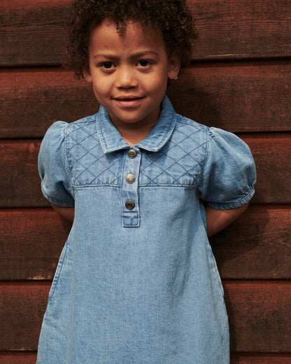 ORGANIC QUILTED DENIM DRESS - LT. WASHED BLUE QUILT