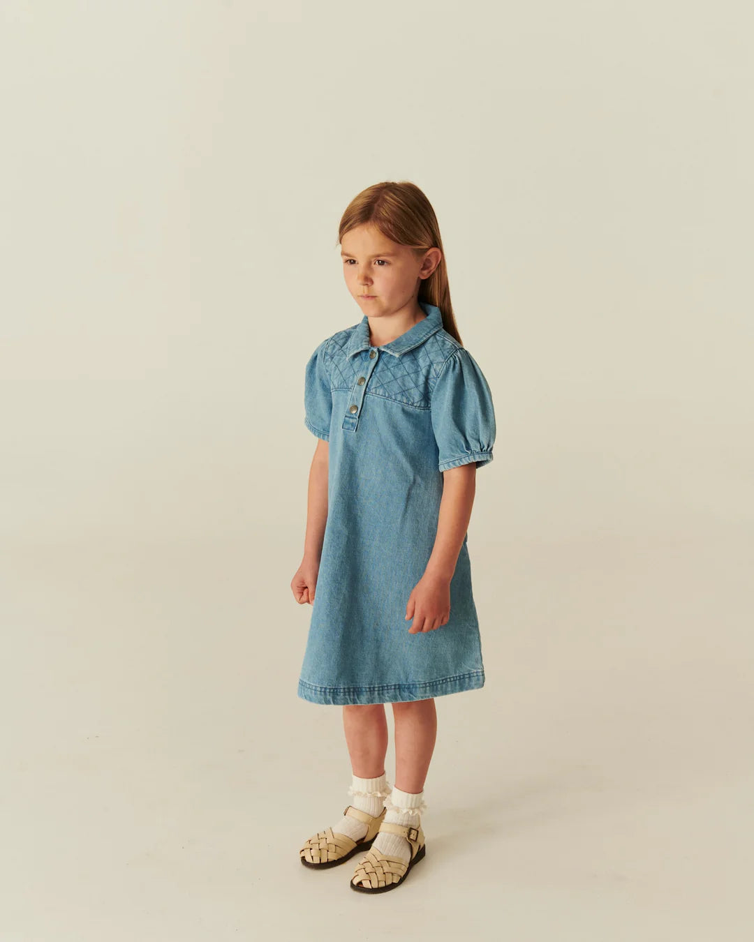 ORGANIC QUILTED DENIM DRESS - LT. WASHED BLUE QUILT