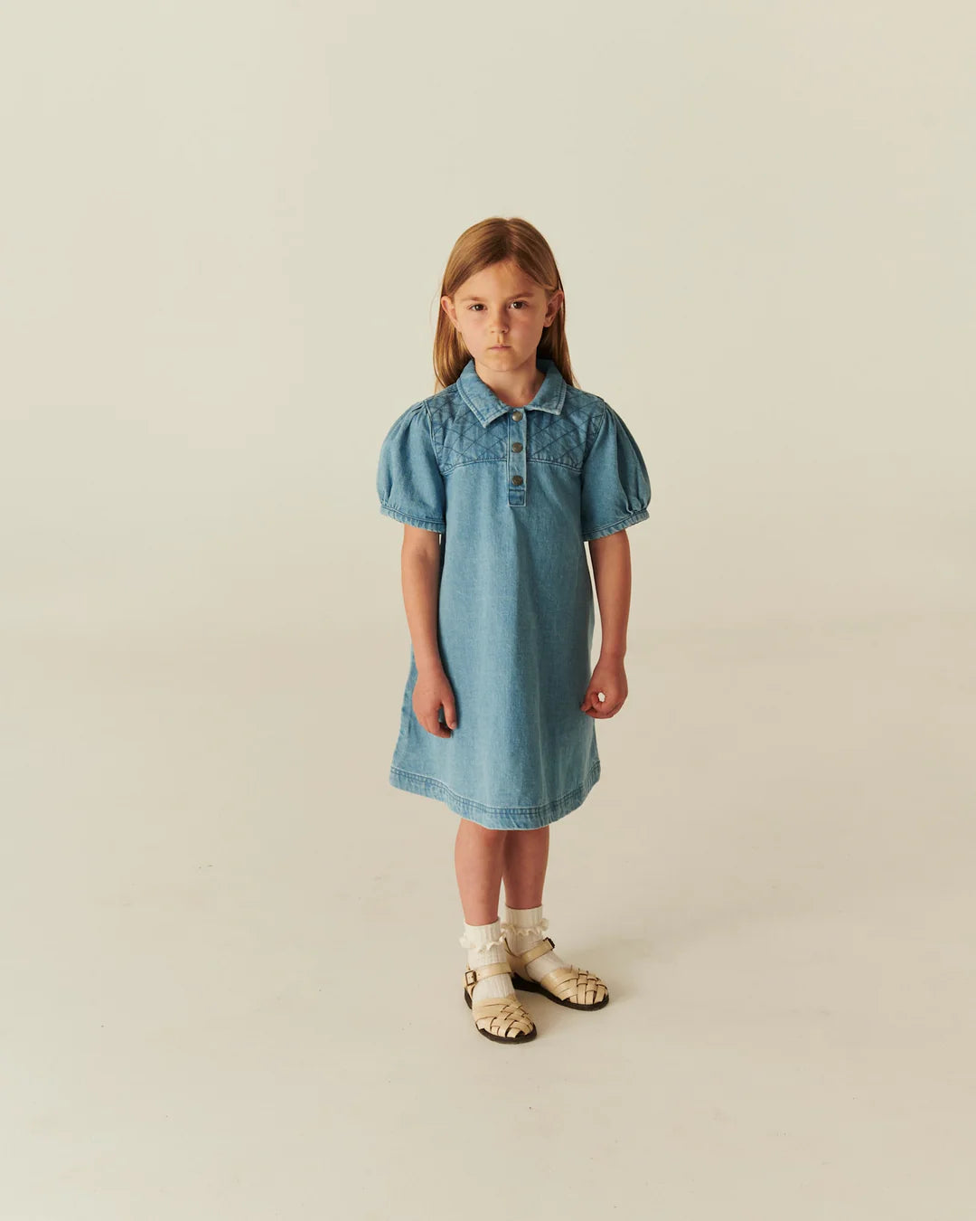 ORGANIC QUILTED DENIM DRESS - LT. WASHED BLUE QUILT