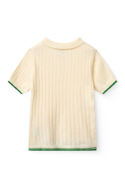 RIB KNITTED POLO - CREAM/SHARP GREEN COMB