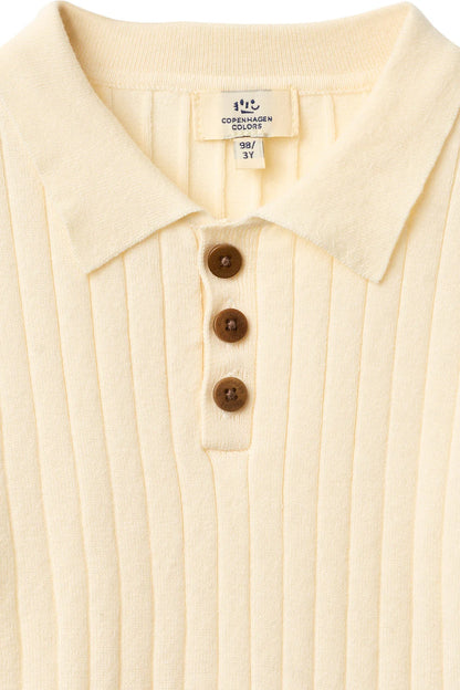 RIB KNITTED POLO - CREAM/SHARP GREEN COMB