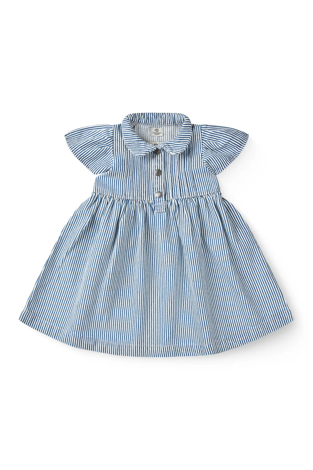 Y/D STRIPE DRESS W. FRILL SLEEVES - DENIM BLUE STRIPE