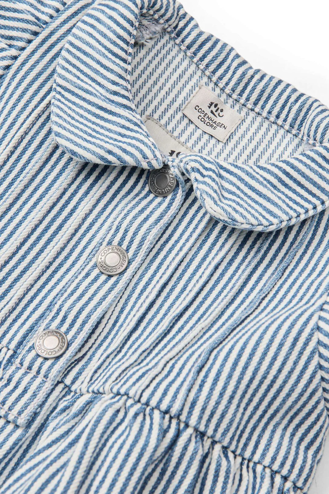 Y/D STRIPE DRESS W. FRILL SLEEVES - DENIM BLUE STRIPE