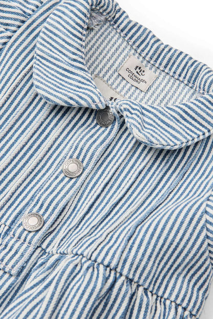Y/D STRIPE DRESS W. FRILL SLEEVES - DENIM BLUE STRIPE