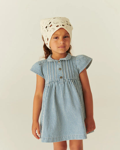 Y/D STRIPE DRESS W. FRILL SLEEVES - DENIM BLUE STRIPE