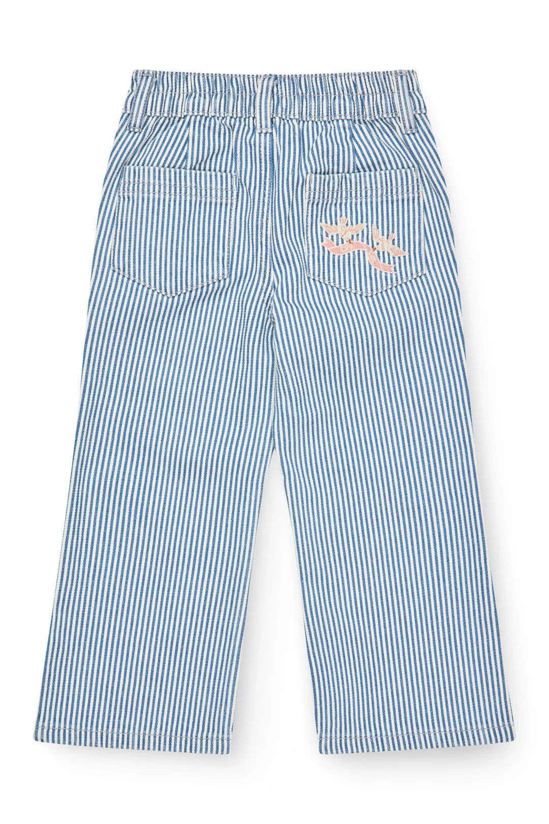 Y/D TWILL PANT W. WIDE LEG AND EMBROIDERY - DENIM BLUE STRIPE