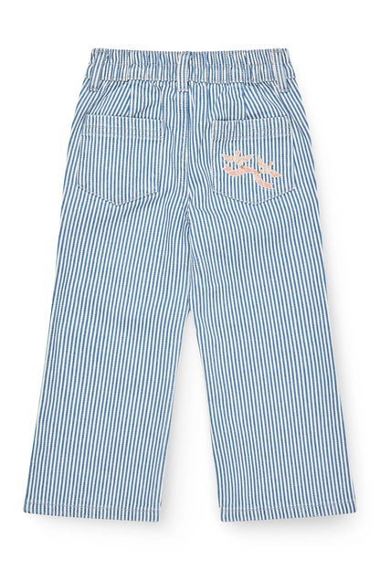 Y/D TWILL PANT W. WIDE LEG AND EMBROIDERY - DENIM BLUE STRIPE