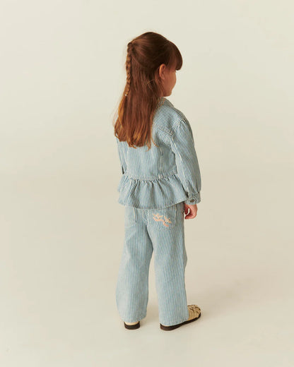 Y/D TWILL PANT W. WIDE LEG AND EMBROIDERY - DENIM BLUE STRIPE