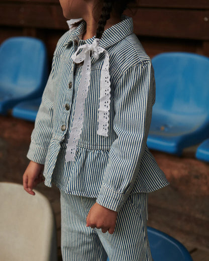 Y/D TWILL PANT W. WIDE LEG AND EMBROIDERY - DENIM BLUE STRIPE