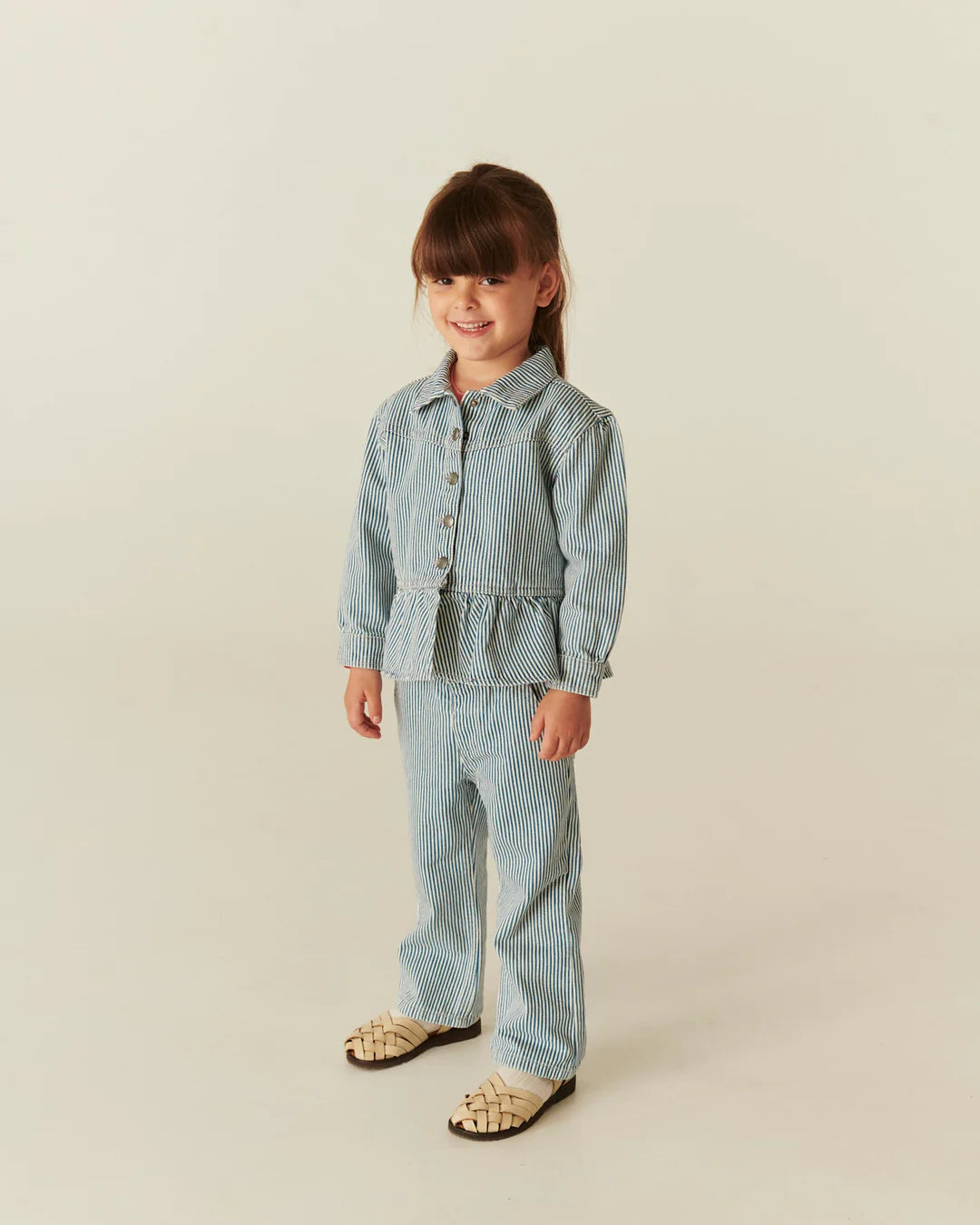 Y/D TWILL PANT W. WIDE LEG AND EMBROIDERY - DENIM BLUE STRIPE