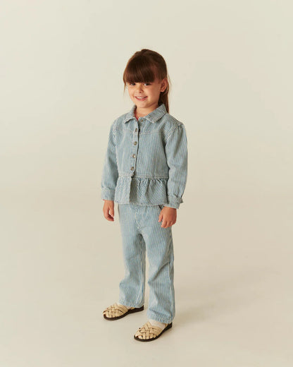 Y/D TWILL PANT W. WIDE LEG AND EMBROIDERY - DENIM BLUE STRIPE